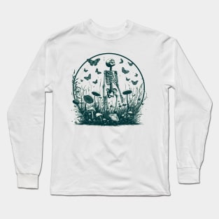 Botany mushroom skeleton and butterflies Long Sleeve T-Shirt